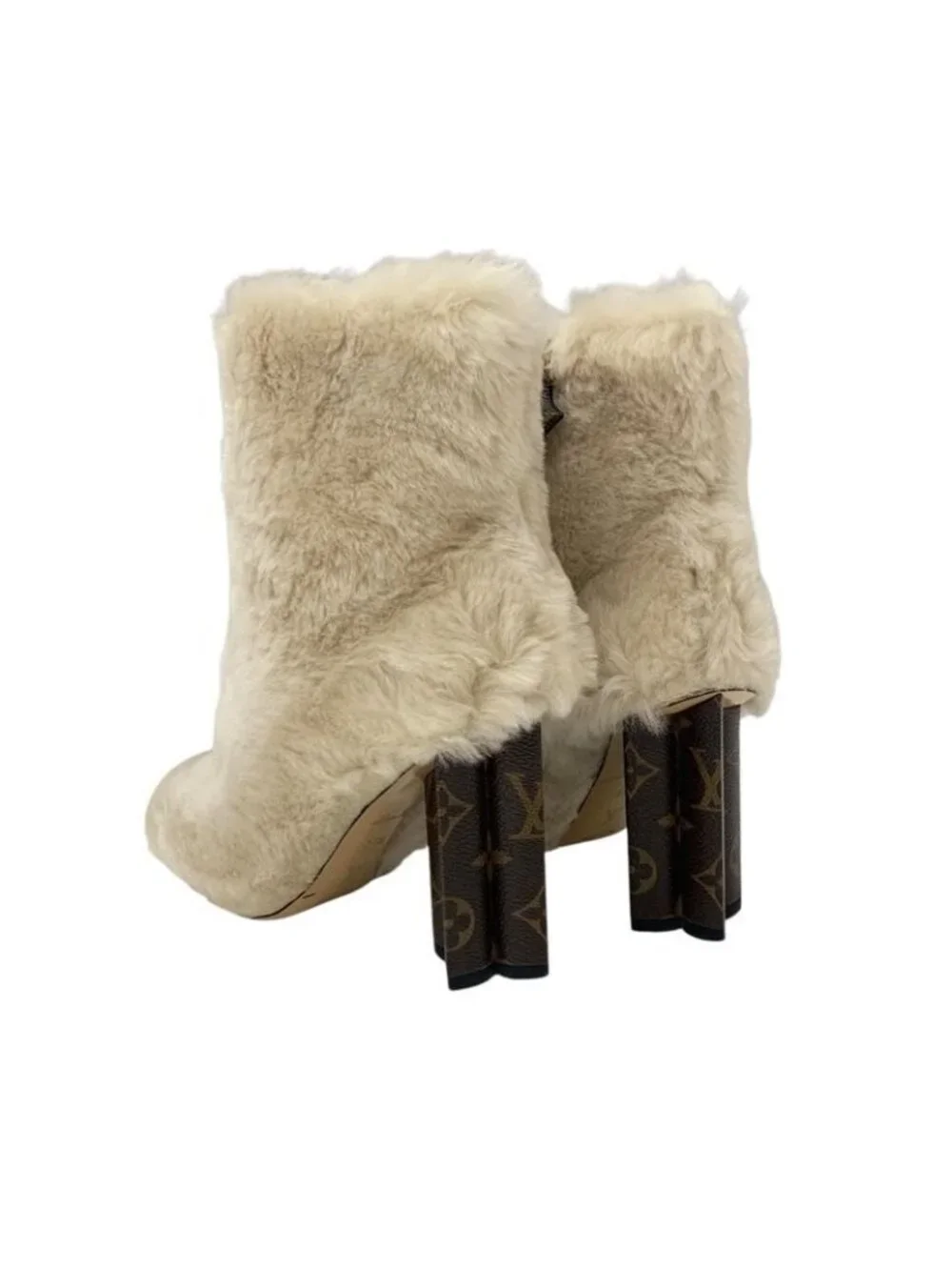 Louis Vuitton Silhouette Line Monogram Boots Short Shoes Fur Leather - Picture 4 of 9